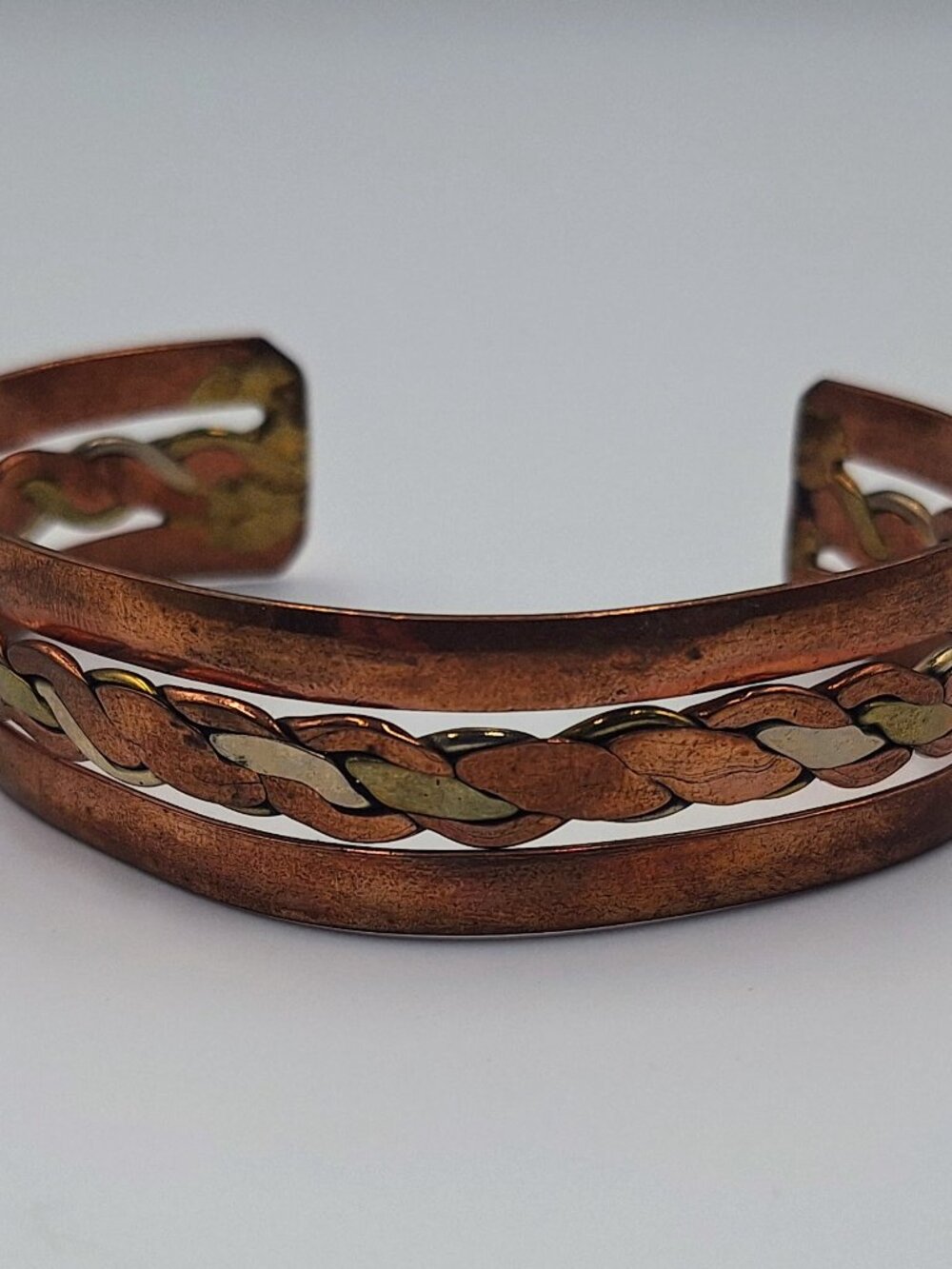 Copper Braided Weave Gold Silver Tone Cuff Bracelet